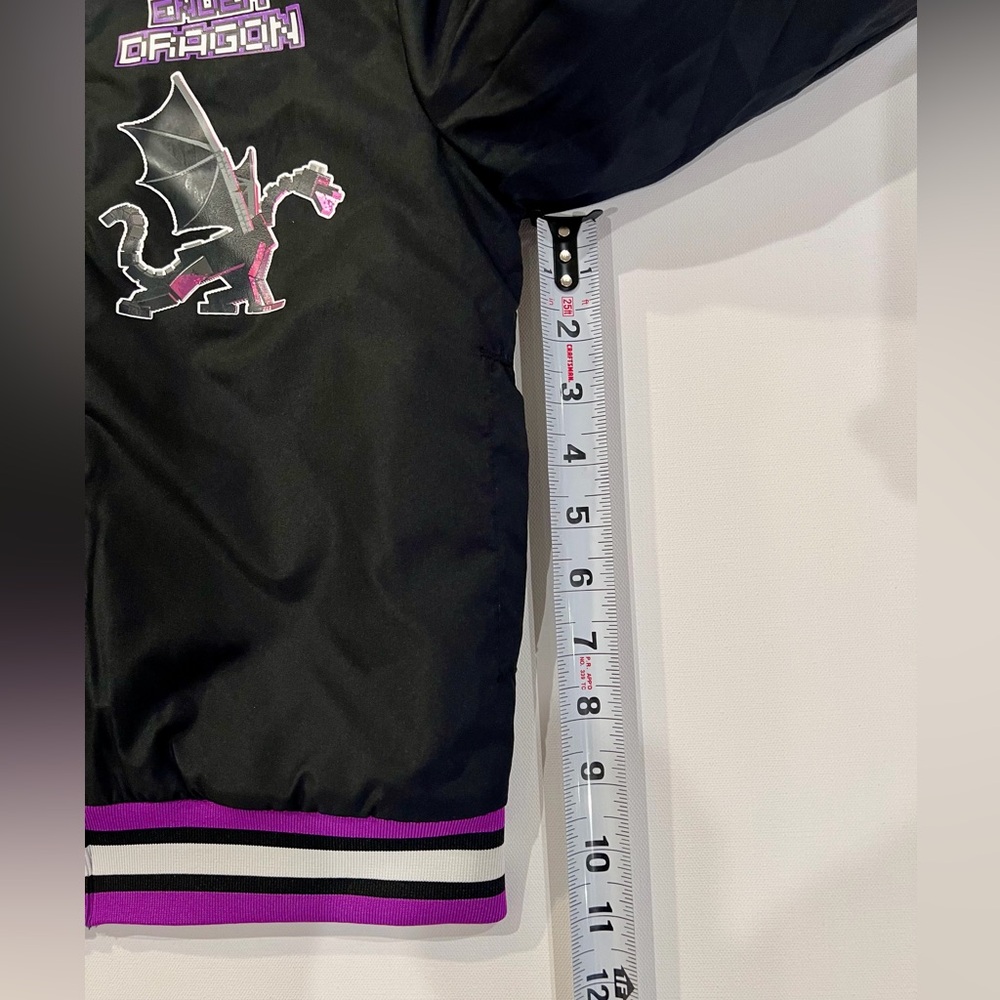 Minecraft Ender Dragon Bomber Jacket Kids Black and Purple Puffer Size 7 Unique - Picture 4 of 12